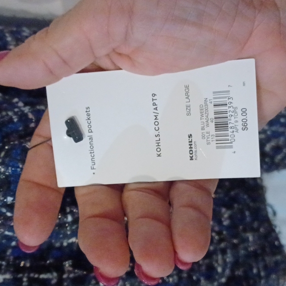 Apt 9 Blue Metallic Tweed Moto Jacket New Sz L NWT Office Attire Business - Picture 5 of 6